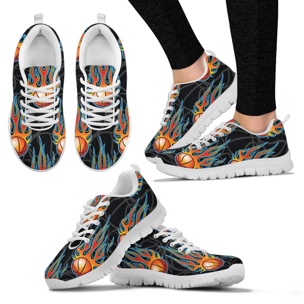 Basketball Fire Print Pattern Women Sneakers Shoes