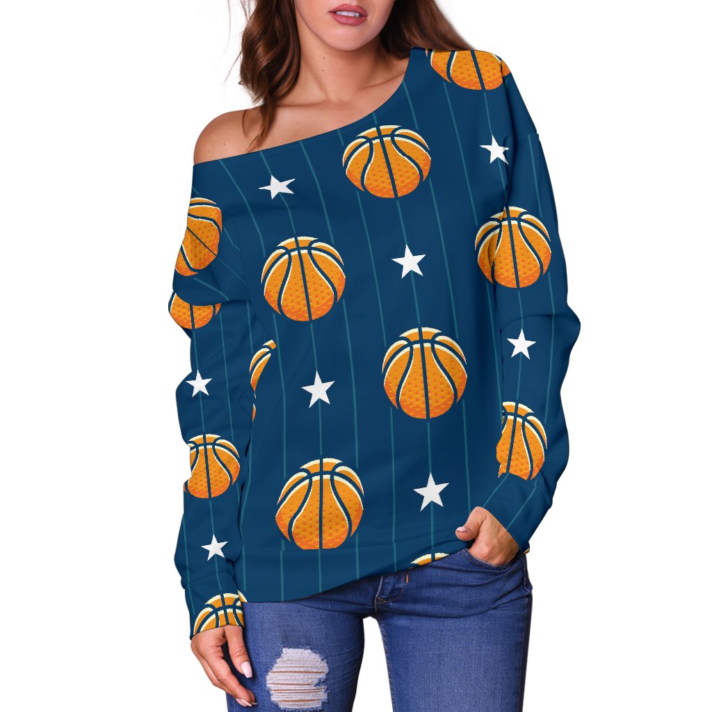 Basketball Star Print Pattern Off Shoulder Sweatshirt