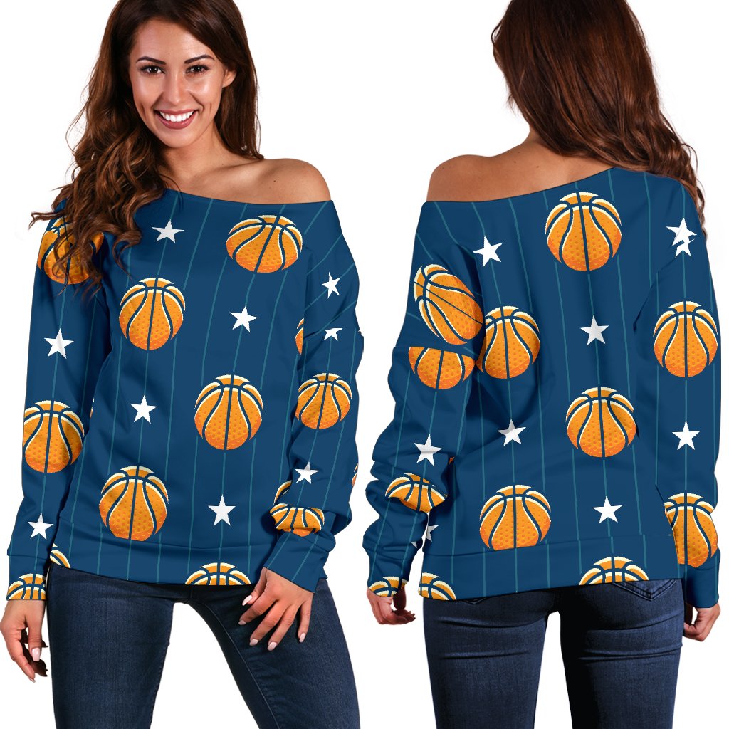 Basketball Star Print Pattern Off Shoulder Sweatshirt