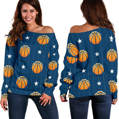 Basketball Star Print Pattern Off Shoulder Sweatshirt