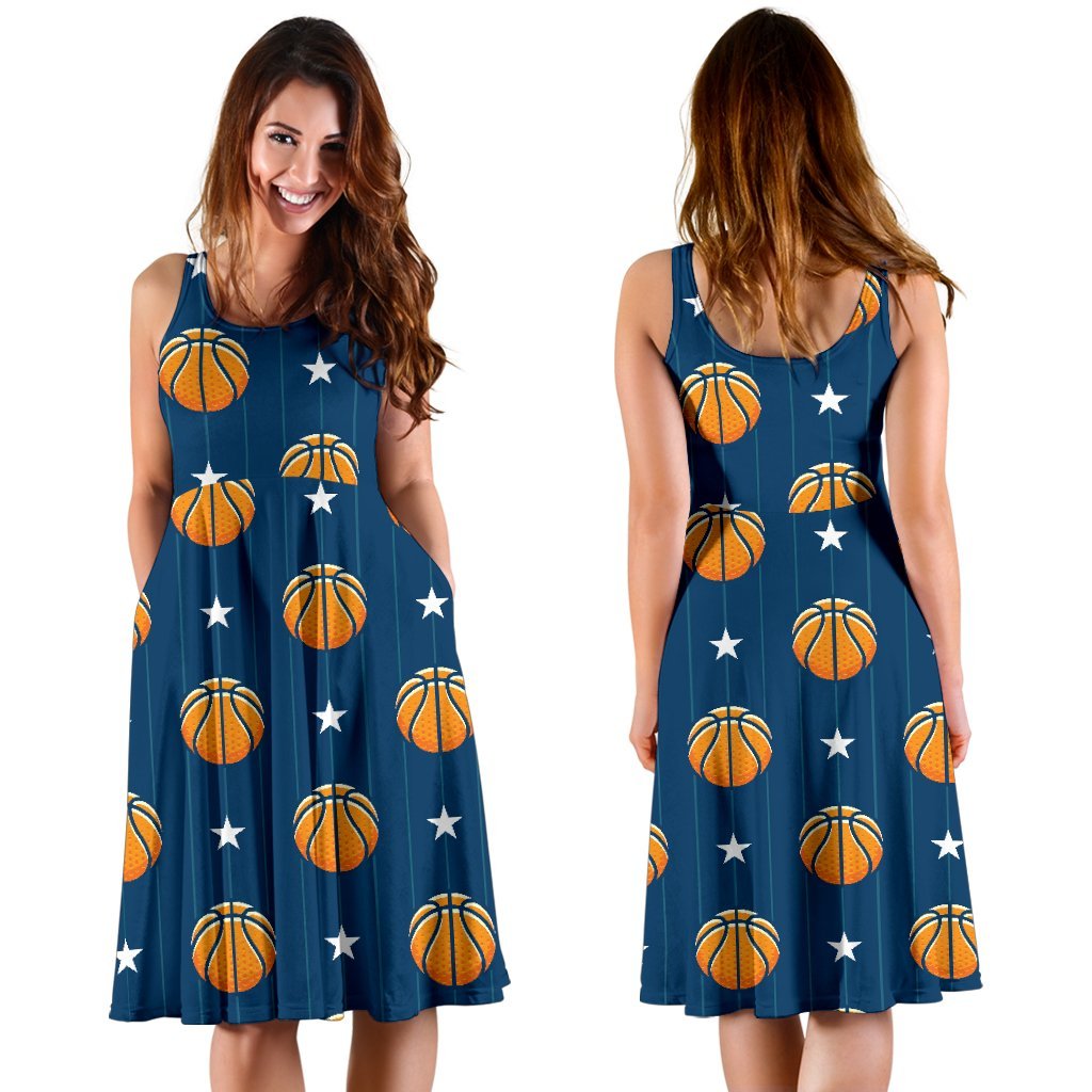 Basketball Star Print Pattern Sleeveless Dress
