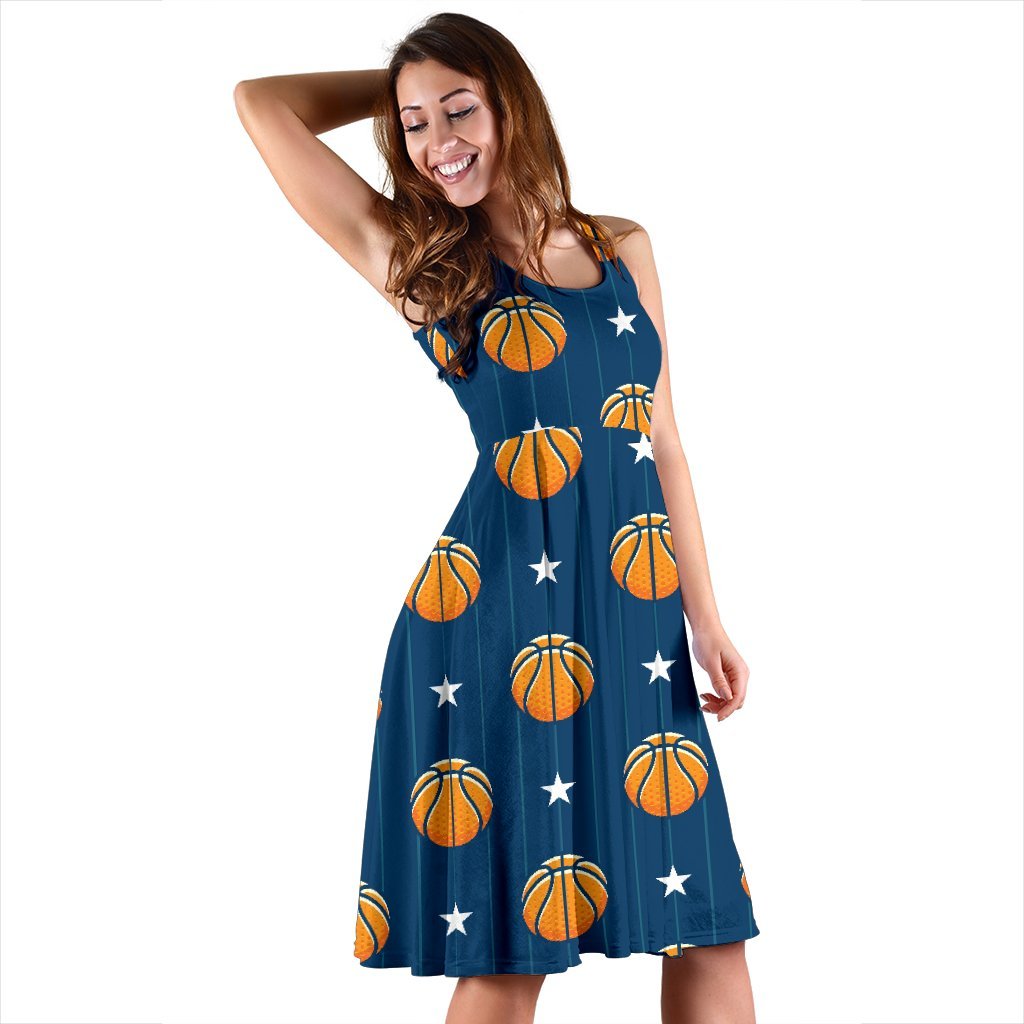 Basketball Star Print Pattern Sleeveless Dress
