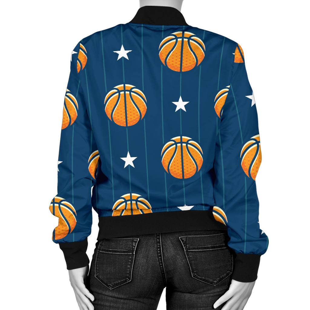 Basketball Star Print Pattern Women Casual Bomber Jacket