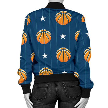 Basketball Star Print Pattern Women Casual Bomber Jacket