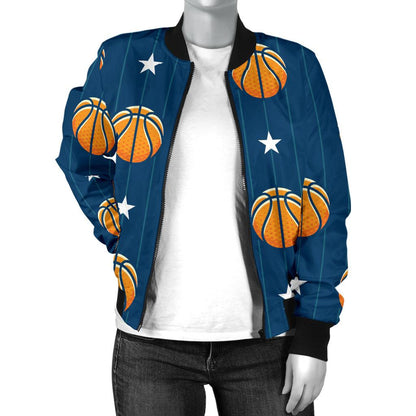 Basketball Star Print Pattern Women Casual Bomber Jacket