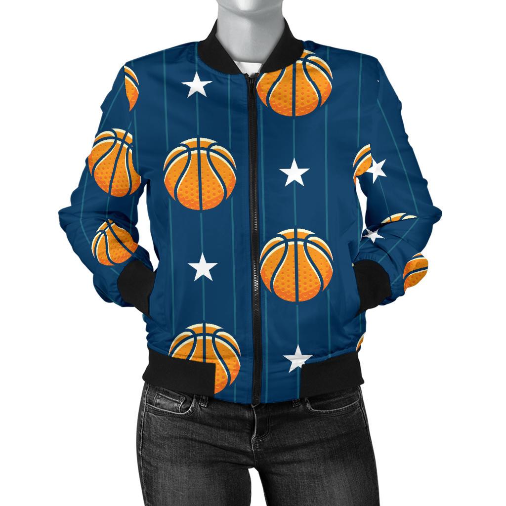Basketball Star Print Pattern Women Casual Bomber Jacket