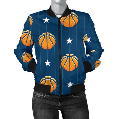 Basketball Star Print Pattern Women Casual Bomber Jacket