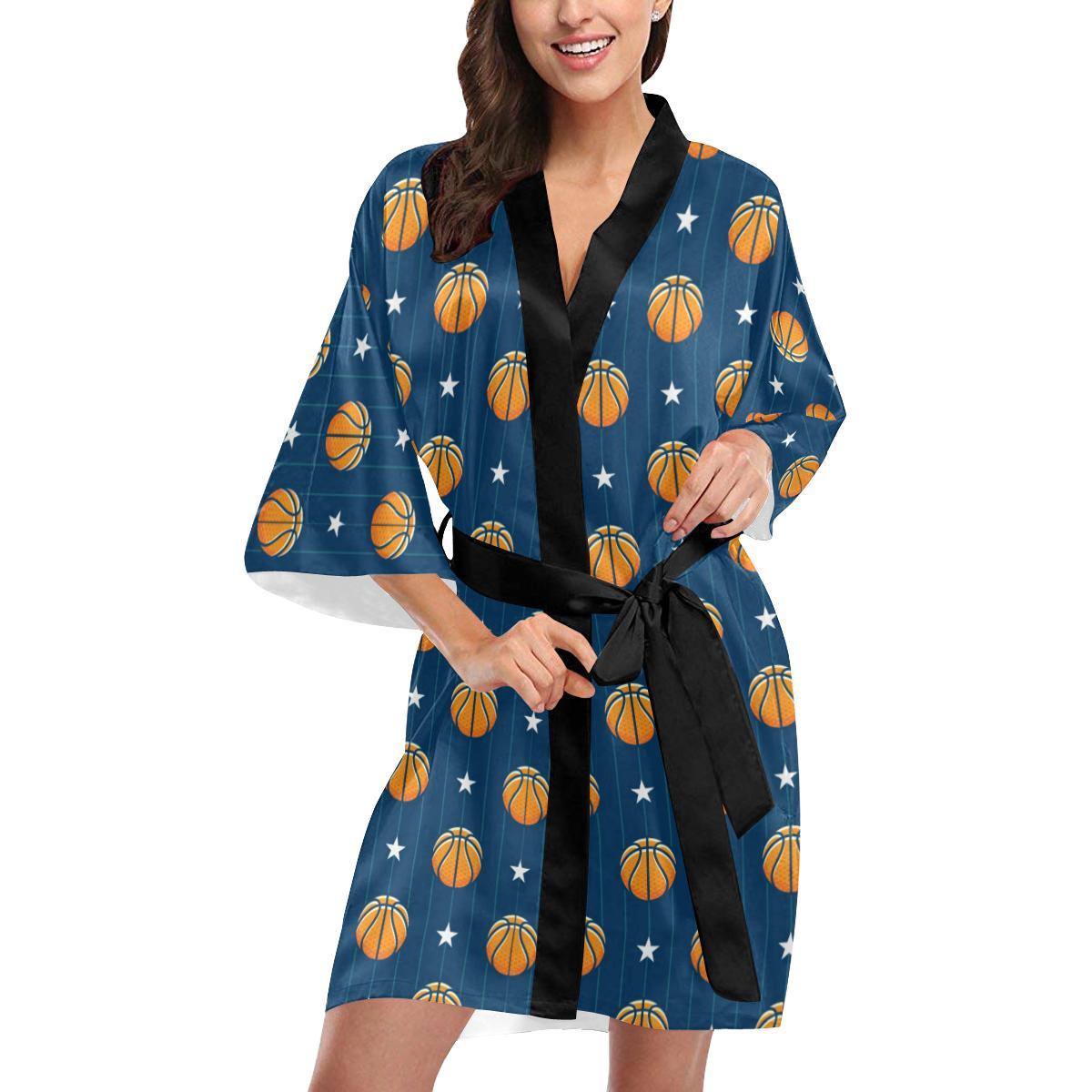 Basketball Star Print Pattern Women Short Kimono Robe