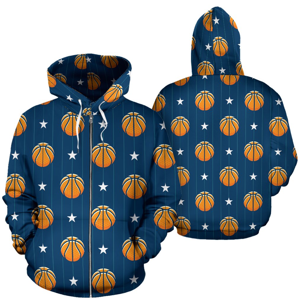 Basketball Star Print Pattern Zip Up Hoodie