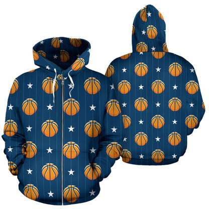 Basketball Star Print Pattern Zip Up Hoodie