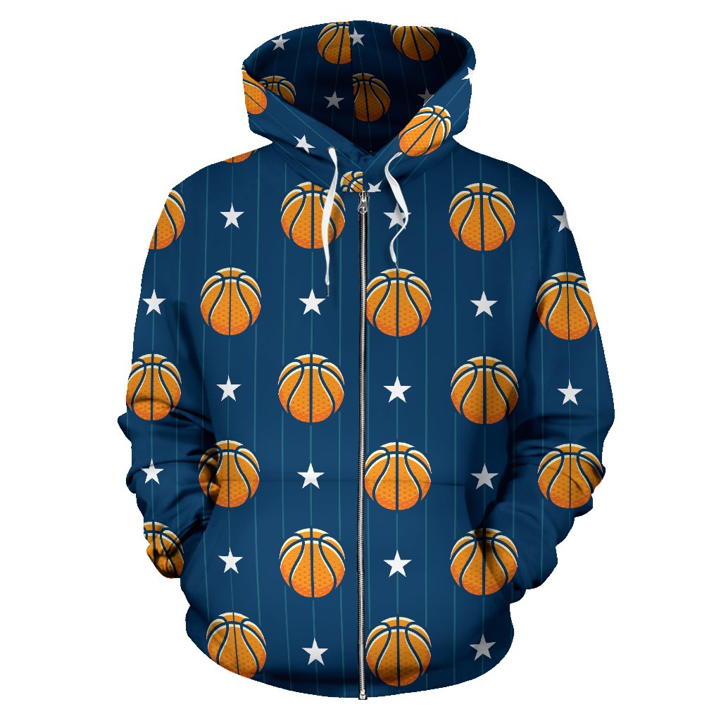 Basketball Star Print Pattern Zip Up Hoodie