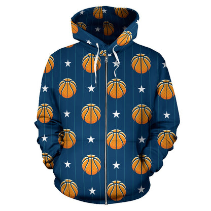 Basketball Star Print Pattern Zip Up Hoodie