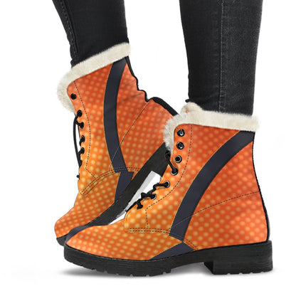 Basketball Texture Print Pattern Faux Fur Leather Boots-JTAMIGO.COM
