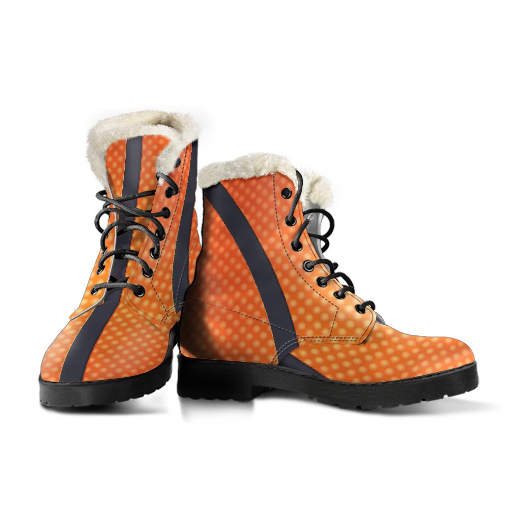 Basketball Texture Print Pattern Faux Fur Leather Boots-JTAMIGO.COM