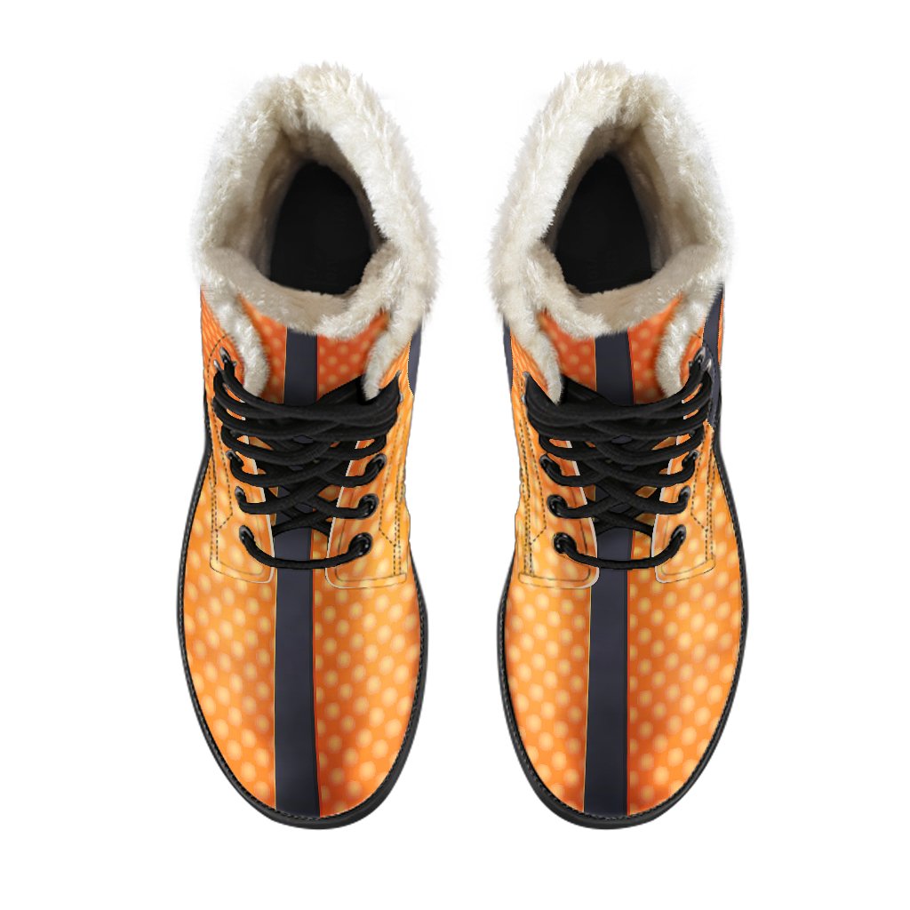 Basketball Texture Print Pattern Faux Fur Leather Boots-JTAMIGO.COM
