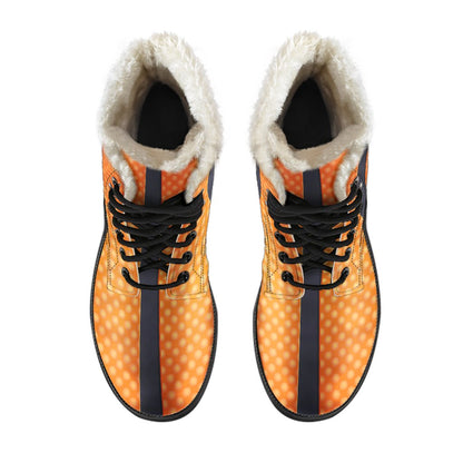 Basketball Texture Print Pattern Faux Fur Leather Boots-JTAMIGO.COM