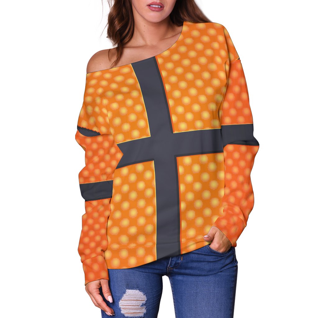 Basketball Texture Print Pattern Off Shoulder Sweatshirt