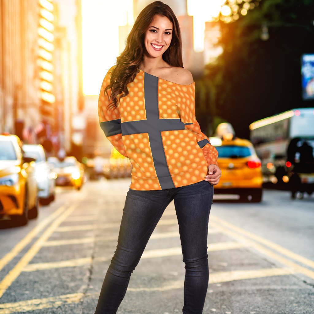 Basketball Texture Print Pattern Off Shoulder Sweatshirt