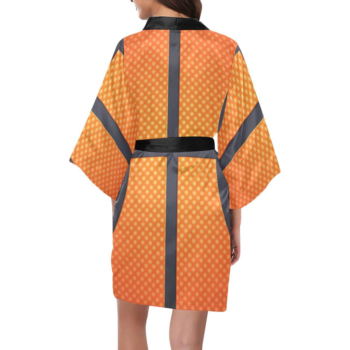 Basketball Texture Print Pattern Women Short Kimono Robe