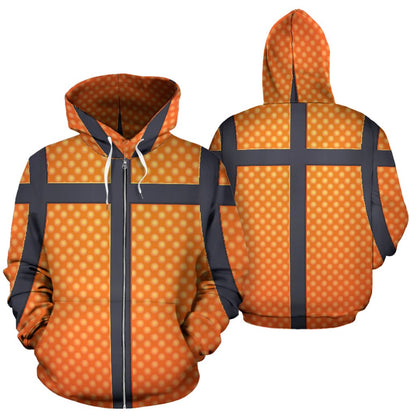 Basketball Texture Print Pattern Zip Up Hoodie