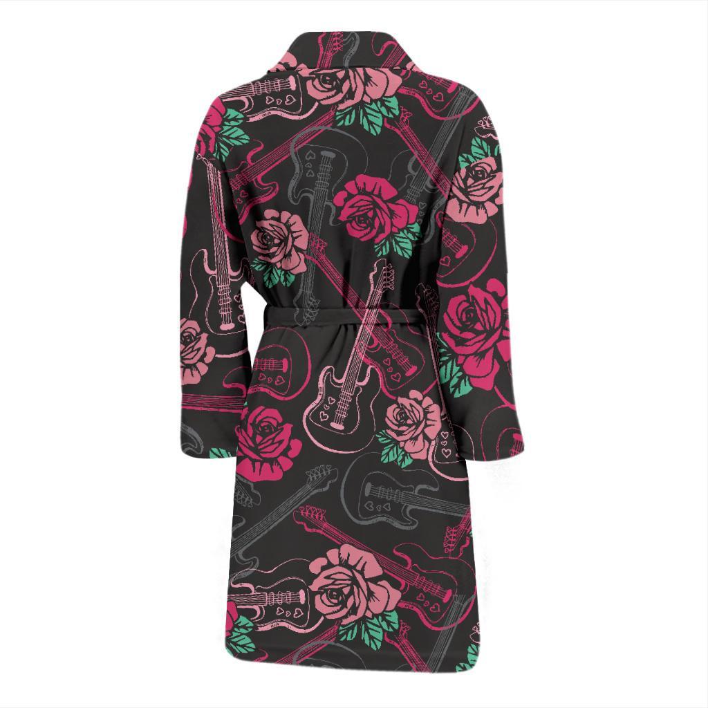 Bass Guitar Pink Rose Pattern Print Design 01 Men Bathrobe-JORJUNE.COM