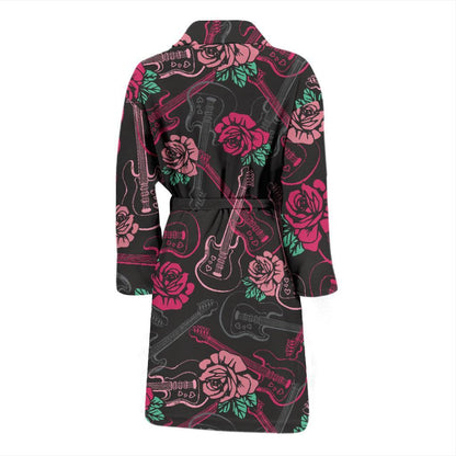 Bass Guitar Pink Rose Pattern Print Design 01 Men Bathrobe-JORJUNE.COM