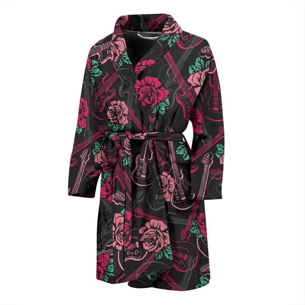 Bass Guitar Pink Rose Pattern Print Design 01 Men Bathrobe-JORJUNE.COM