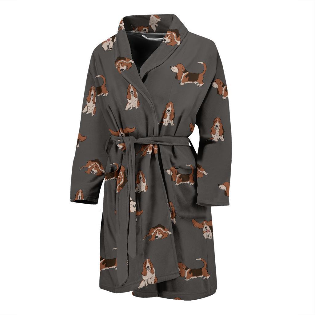 Basset Hound Pattern Print Design 03 Men Bathrobe-JORJUNE.COM