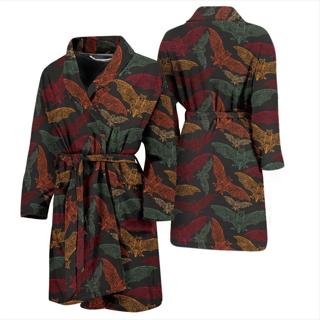 Bat Tribal Pattern Print Design 03 Men Bathrobe-JORJUNE.COM