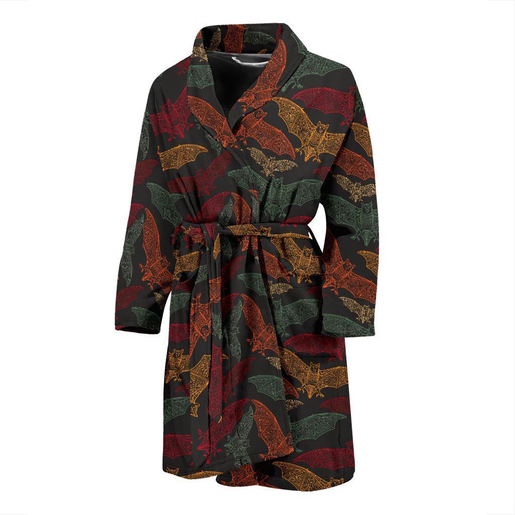 Bat Tribal Pattern Print Design 03 Men Bathrobe-JORJUNE.COM