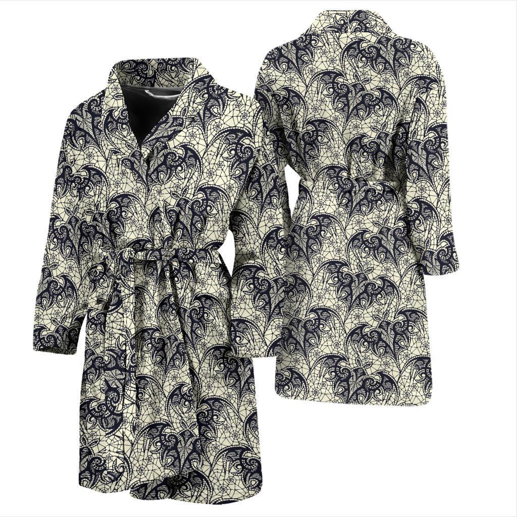 Bat Tribal Pattern Print Design 06 Men Bathrobe-JORJUNE.COM