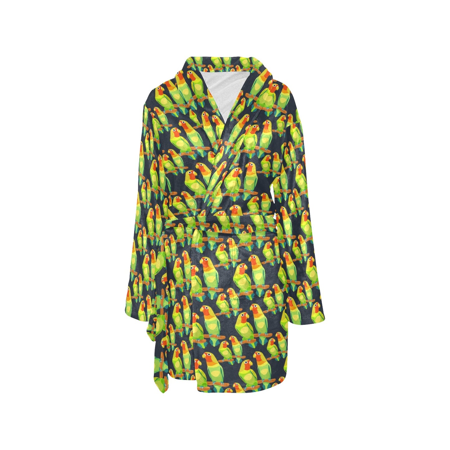 Lovebird Pattern Print Design 01 Women's Fleece Robe