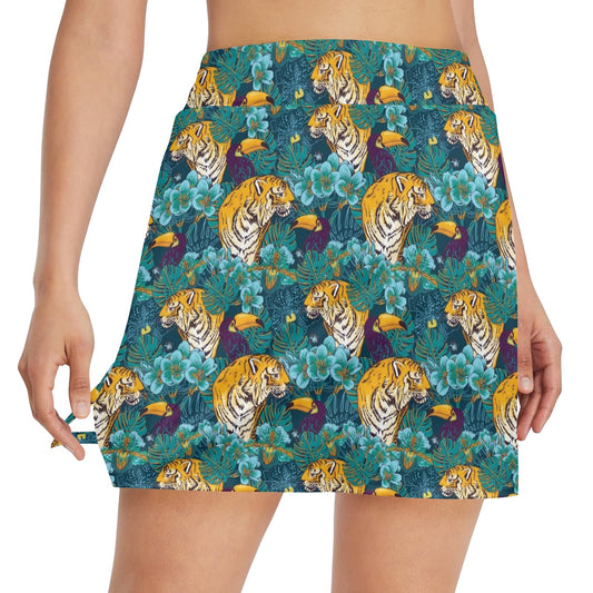 Tiger Tropical Print Design LKS301 17" Golf & Pickleball Skort with Pockets