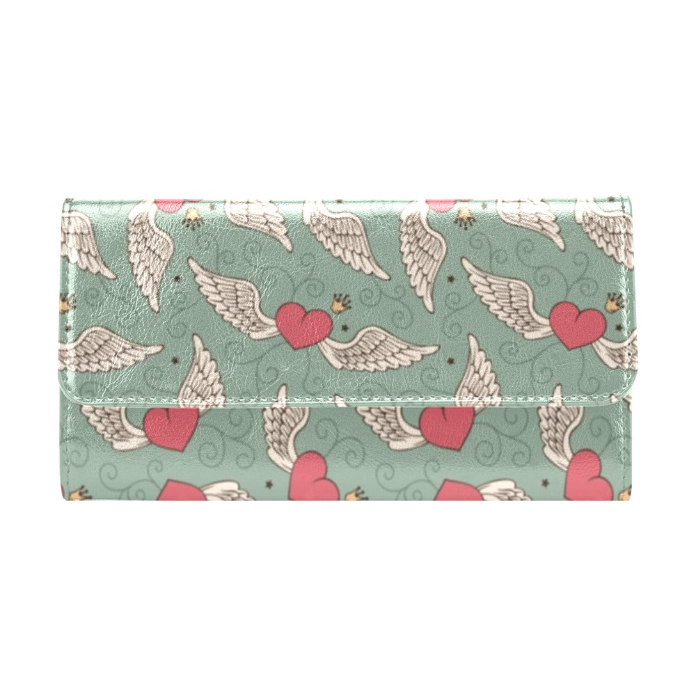 Angel Wings Heart Design Themed Print Women's Trifold Wallet