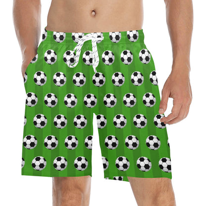 Soccer Ball Green Backgrpund Print Men's Swim Trunks Beach Shorts