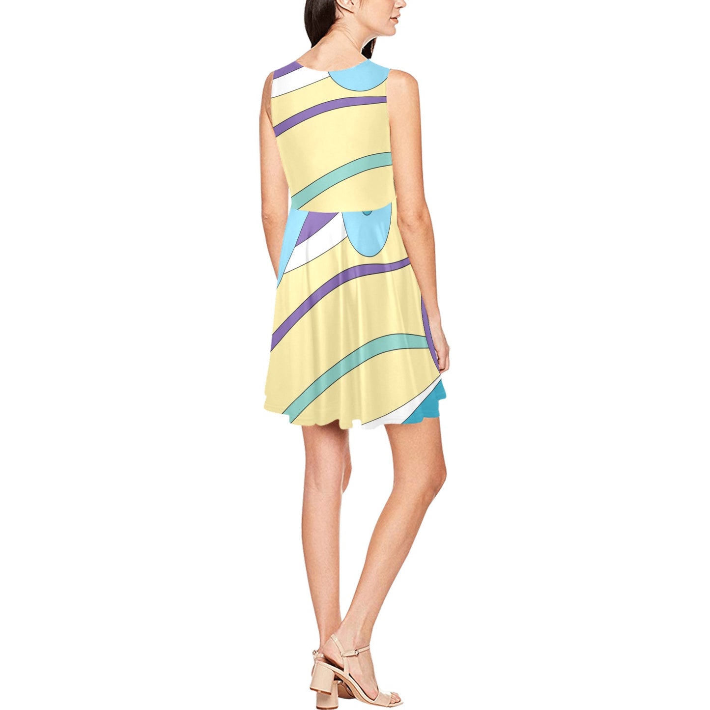 Funky Retro Pattern Print Design A01 Sleeveless Dress