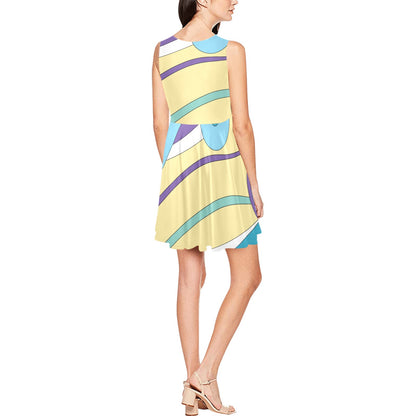Funky Retro Pattern Print Design A01 Sleeveless Dress