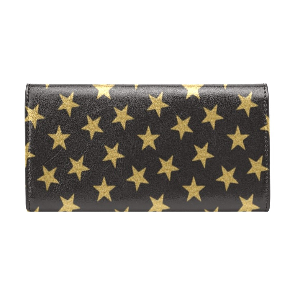Star Gold Print Design LKS302 Women's Trifold Wallet