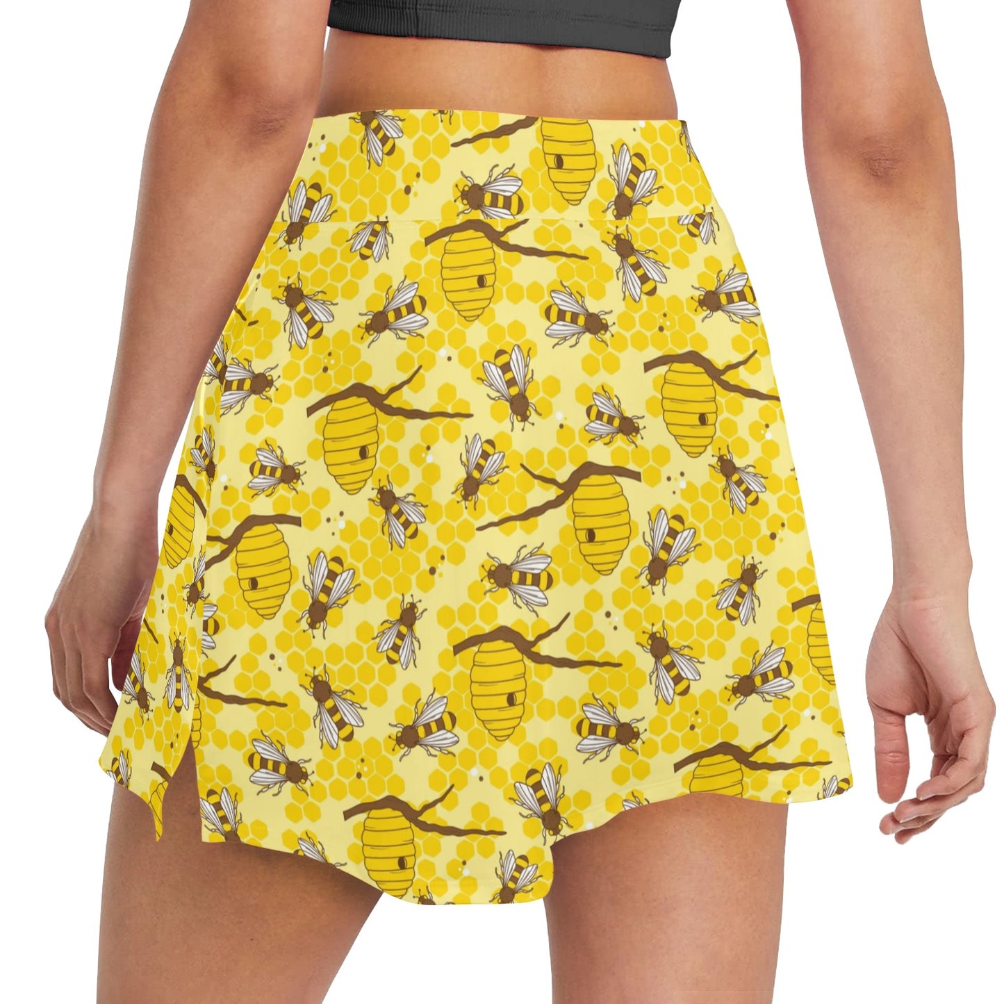 Bee With Honeycomb Print Design LKS302 17" Golf & Pickleball Skort with Pockets