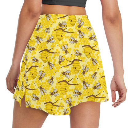 Bee With Honeycomb Print Design LKS302 17" Golf & Pickleball Skort with Pockets