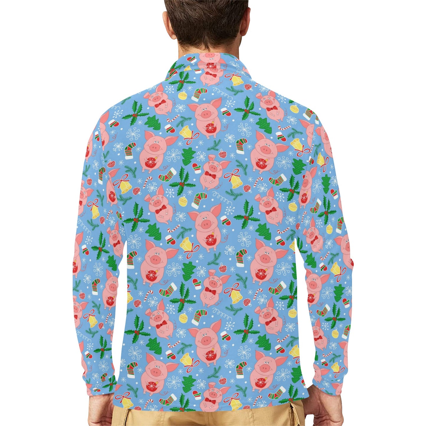 Pig Print Design LKS404 Long Sleeve Polo Shirt For Men's
