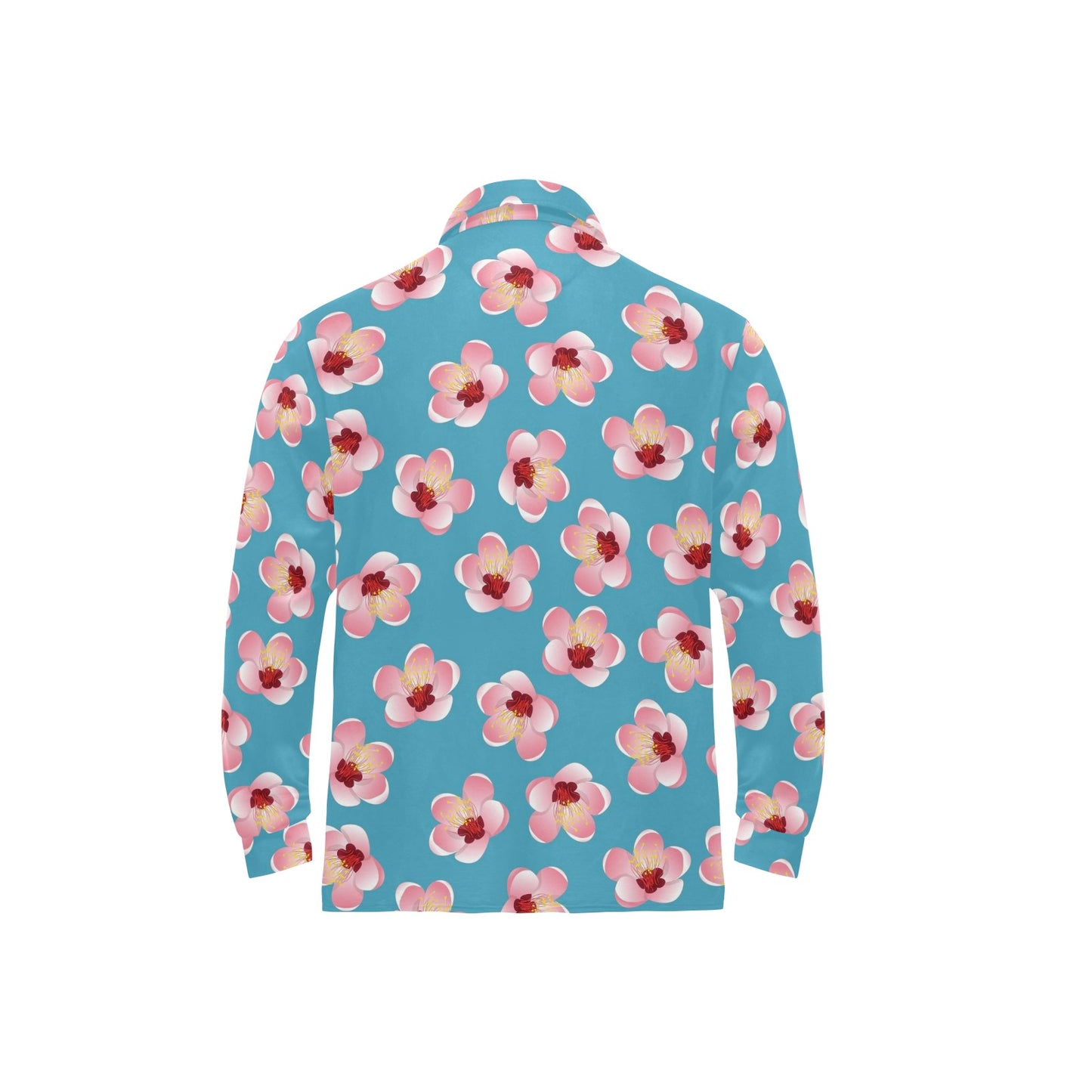 Cherry Blossom Pattern Print Design CB09 Long Sleeve Polo Shirt For Men's