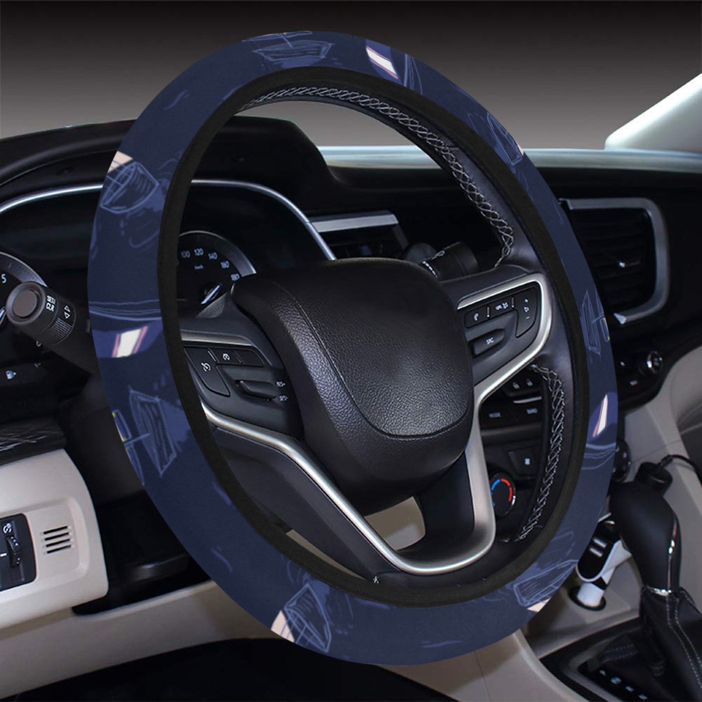 Sailboat Print Design LKS305 Steering Wheel Cover with Elastic Edge