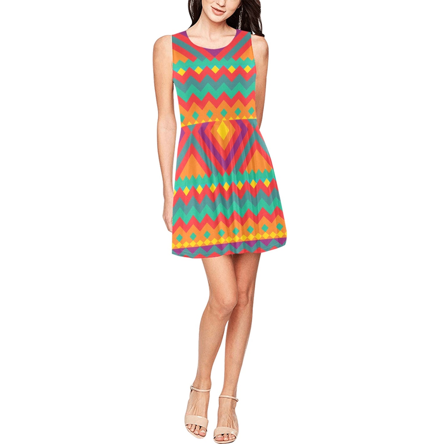Mexican Pattern Print Design 04 Sleeveless Dress