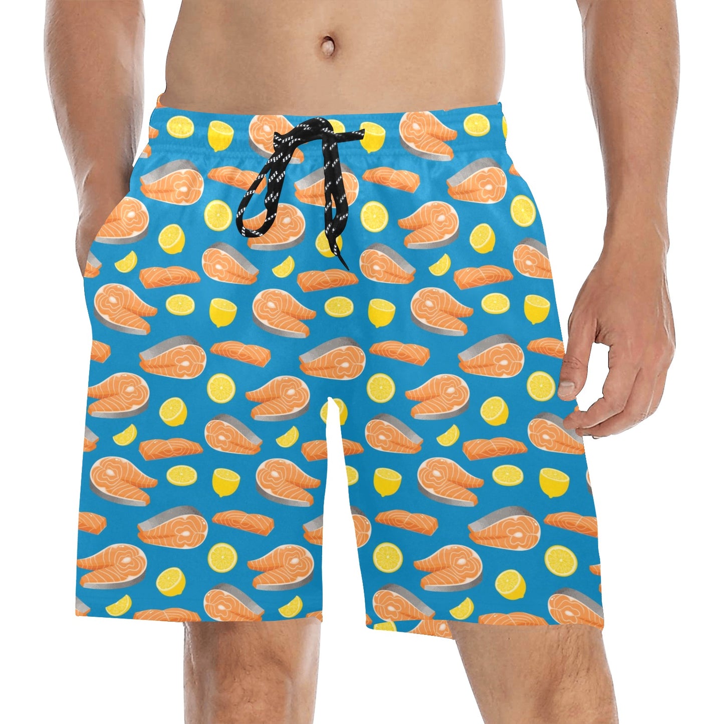 Salmon Steak With Lemon Print Design LKS308 Men's Swim Trunks Beach Shorts