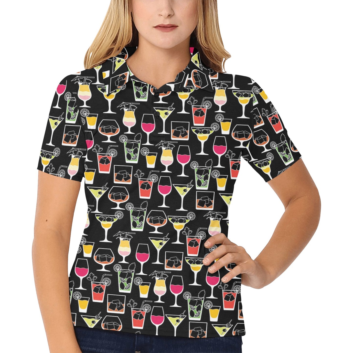 Cocktail Pattern Print Design 01 Women's Polo Shirt