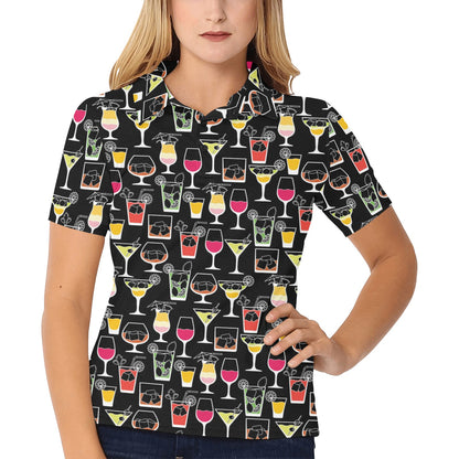 Cocktail Pattern Print Design 01 Women's Polo Shirt