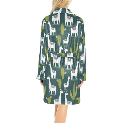 Llama Cactus Pattern Print Design 02 Women's Fleece Robe