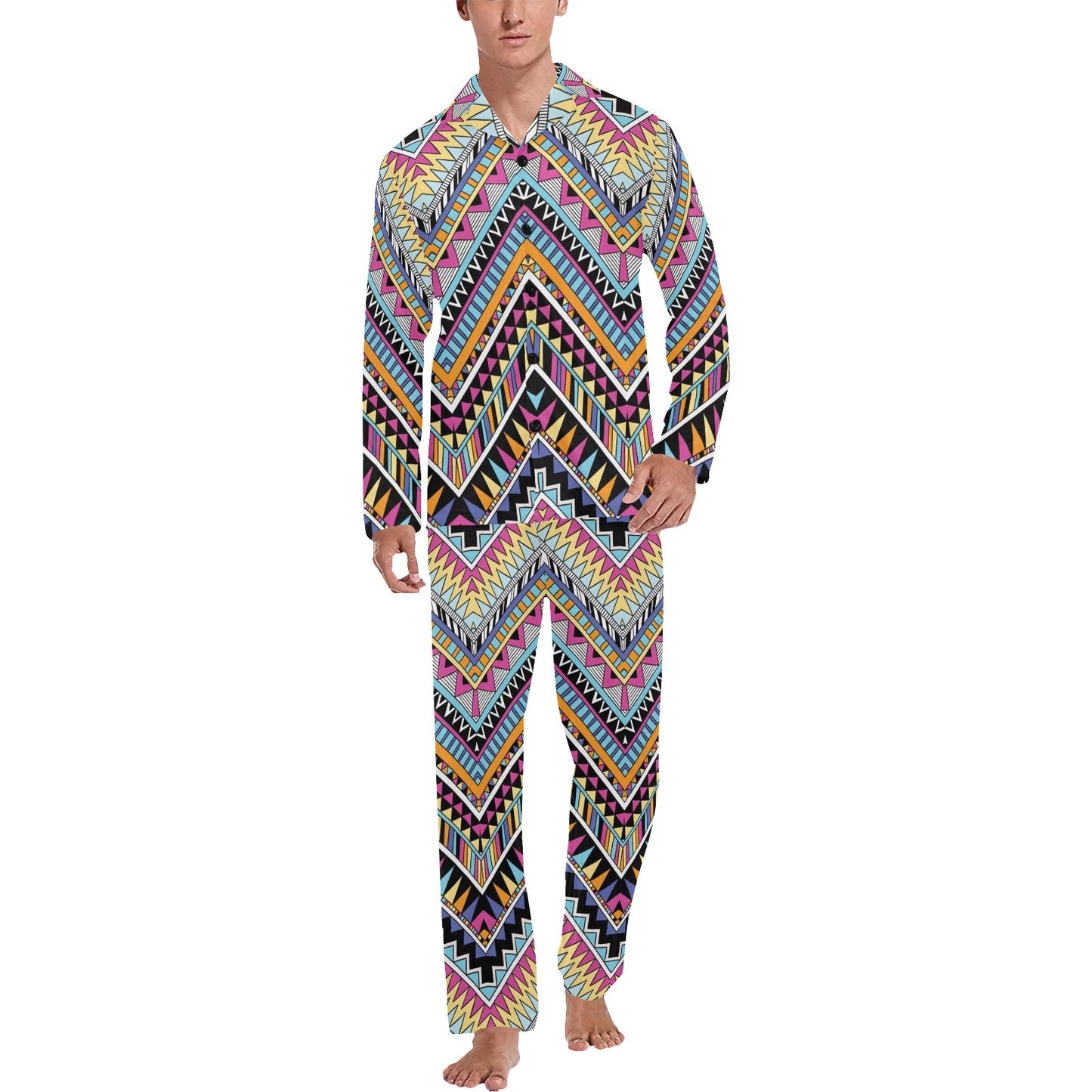 Multicolor zigzag Tribal Aztec Men's Long Pajama Set
