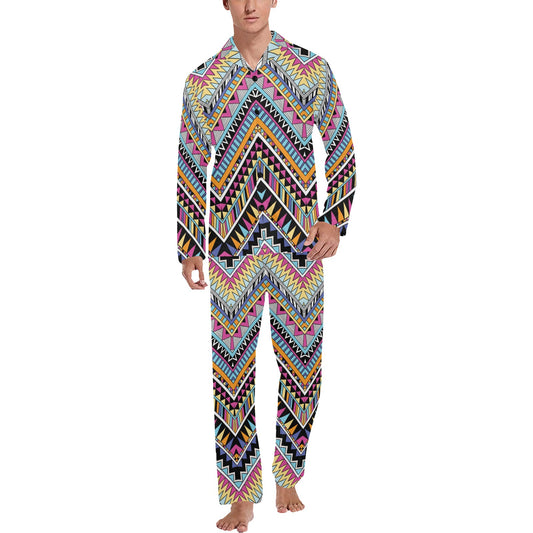 Multicolor zigzag Tribal Aztec Men's Long Pajama Set